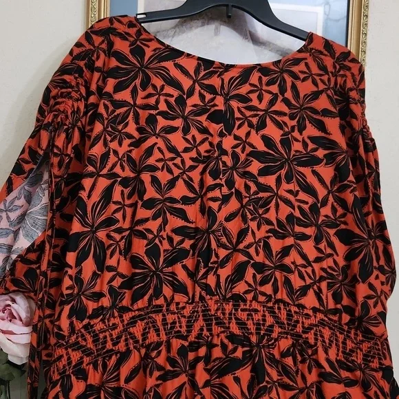 Orange & Black Sundress Casual Floral Garden Party Summer Vacation Cruise Church - Picture 7 of 7